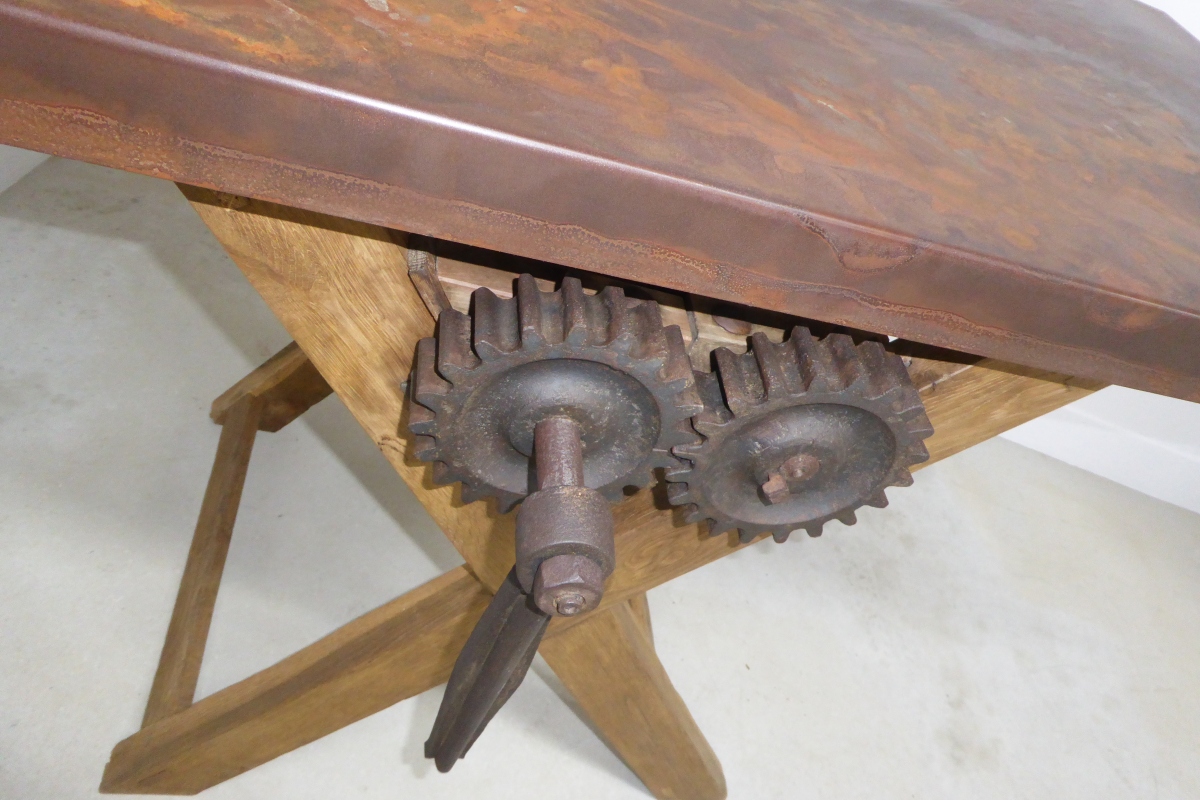 relooking création rouille Indus industriel meubles console bois machine ancienne