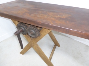 relooking création acier rouille Indus industriel meubles console bois machine ancienne